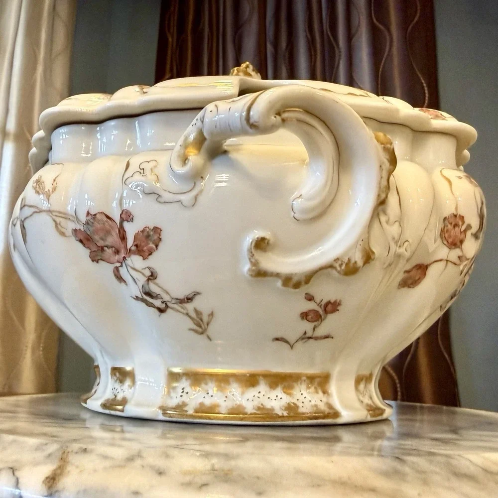 VTG Antique 1880s Haviland LIMOGES Oyster Shell Lid Soup Tureen‎ Hand Painted